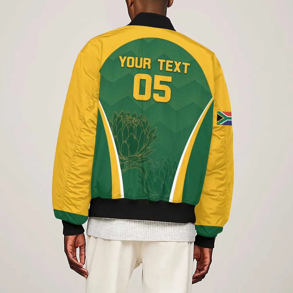 Custom South Africa Cricket Sleeve Zip Bomber Jacket Go Champions Protea Pattern LT05