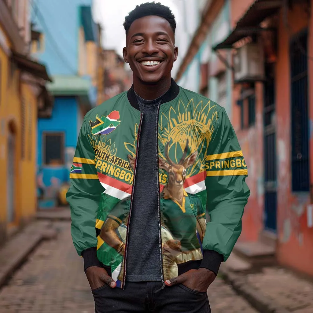 Custom South Africa Rugby Bomber Jacket 2024 Go Springboks Mascot African Pattern LT14