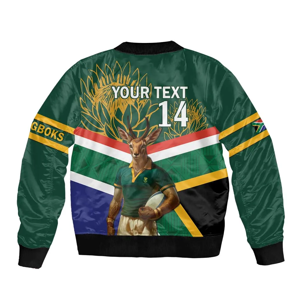 Custom South Africa Rugby Bomber Jacket 2024 Go Springboks Mascot African Pattern LT14