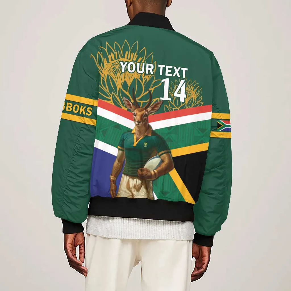 Custom South Africa Rugby Bomber Jacket 2024 Go Springboks Mascot African Pattern LT14