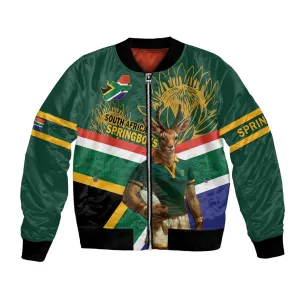 Custom South Africa Rugby Bomber Jacket 2024 Go Springboks Mascot African Pattern LT14