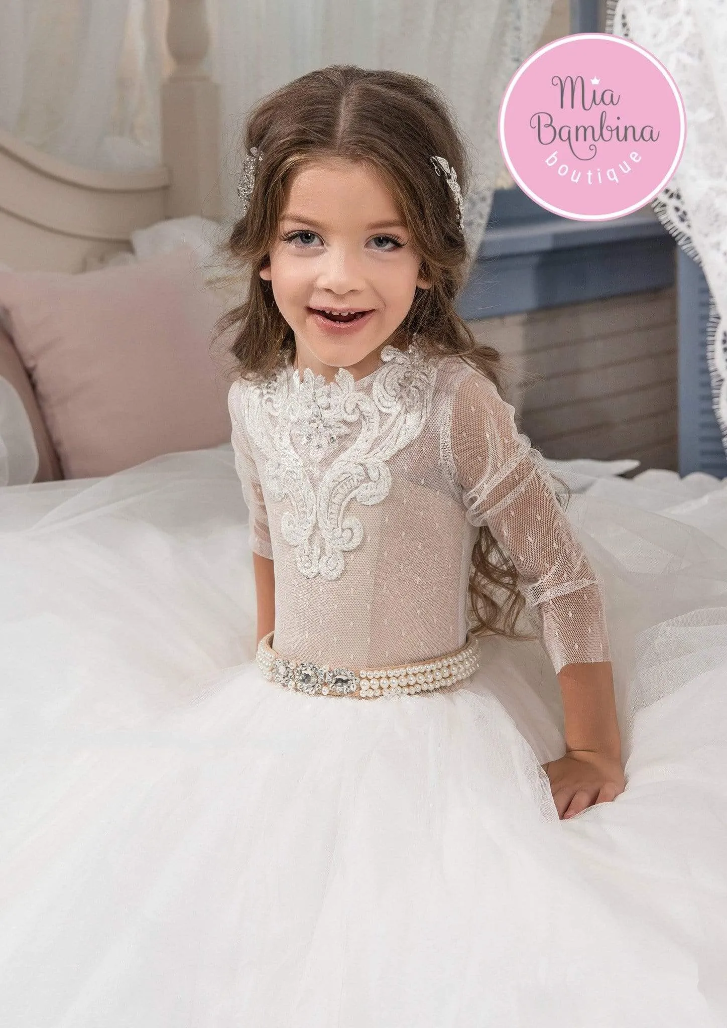 Dallas Girls Lace Dress in Size 7-8/White
