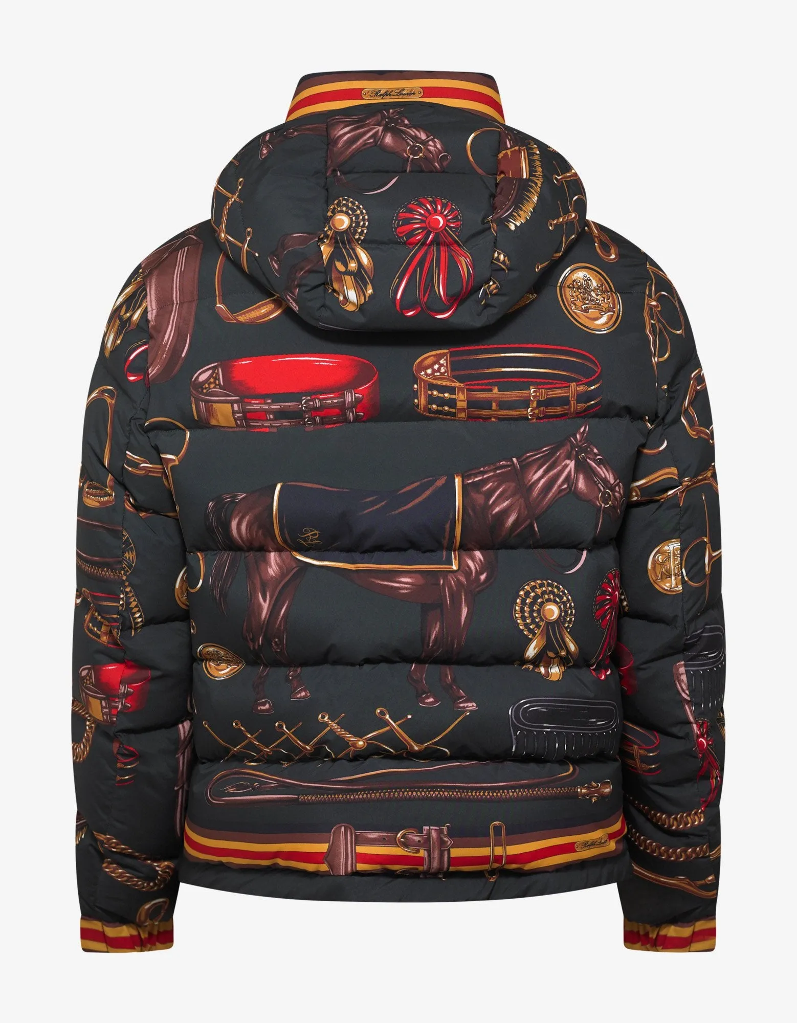 Dark Green Equestrian Print Down Jacket