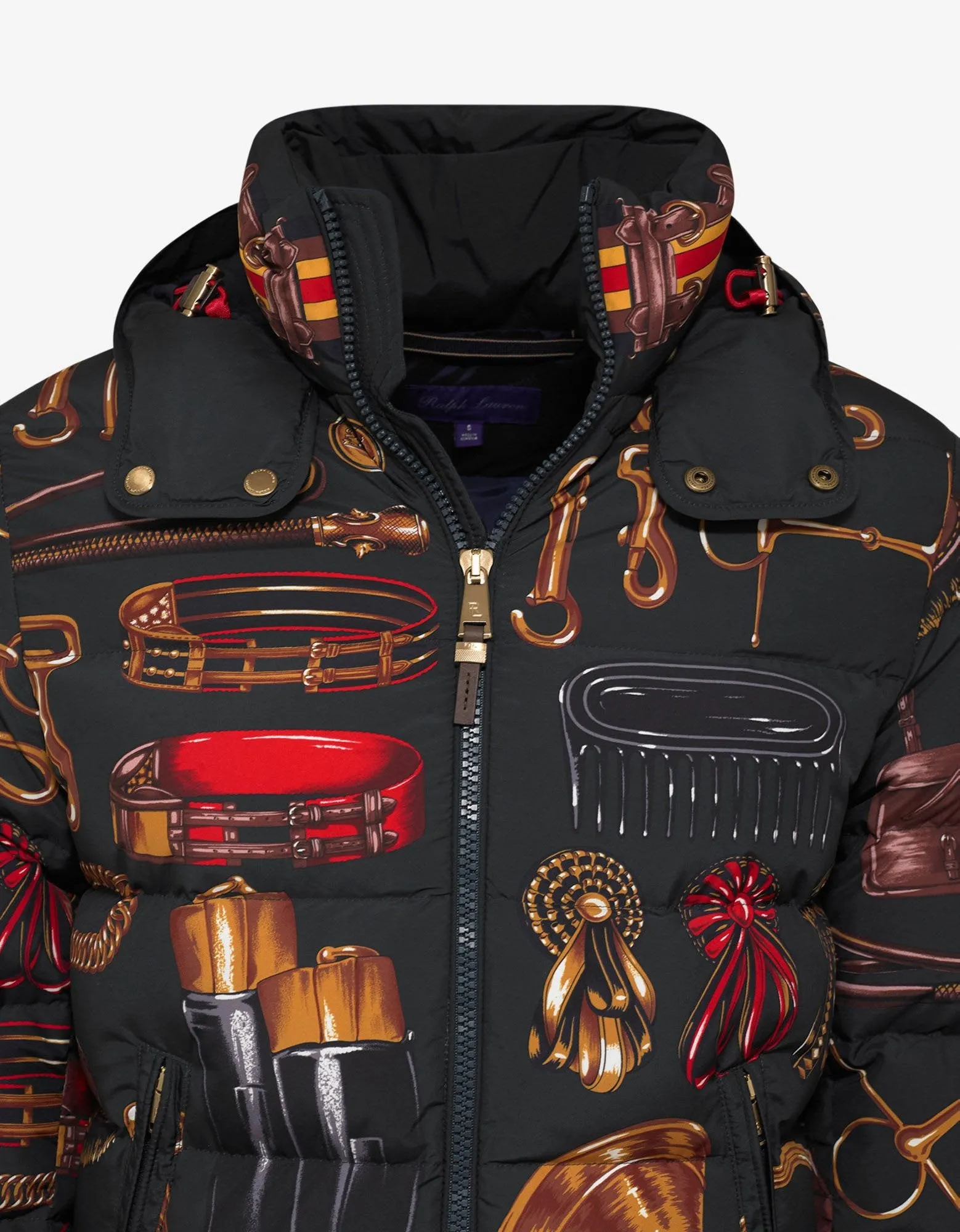 Dark Green Equestrian Print Down Jacket