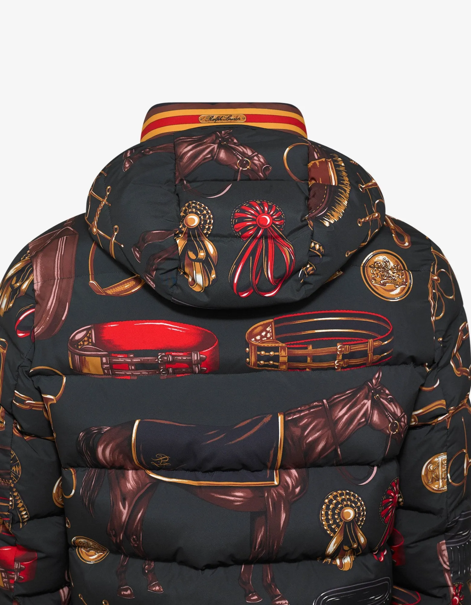 Dark Green Equestrian Print Down Jacket