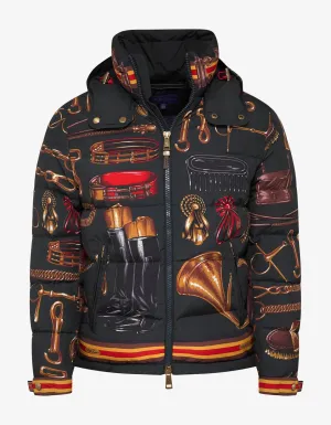 Dark Green Equestrian Print Down Jacket