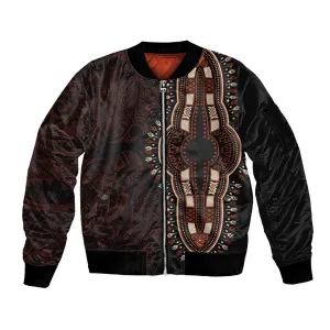 Dashiki and Polynesian Pattern Sleeve Zip Bomber Jacket Afro Pacific Culture Red Version LT9
