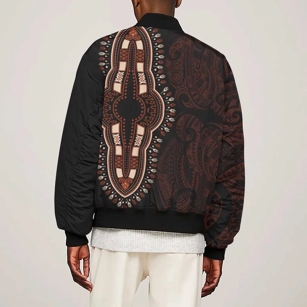 Dashiki and Polynesian Pattern Sleeve Zip Bomber Jacket Afro Pacific Culture Red Version LT9