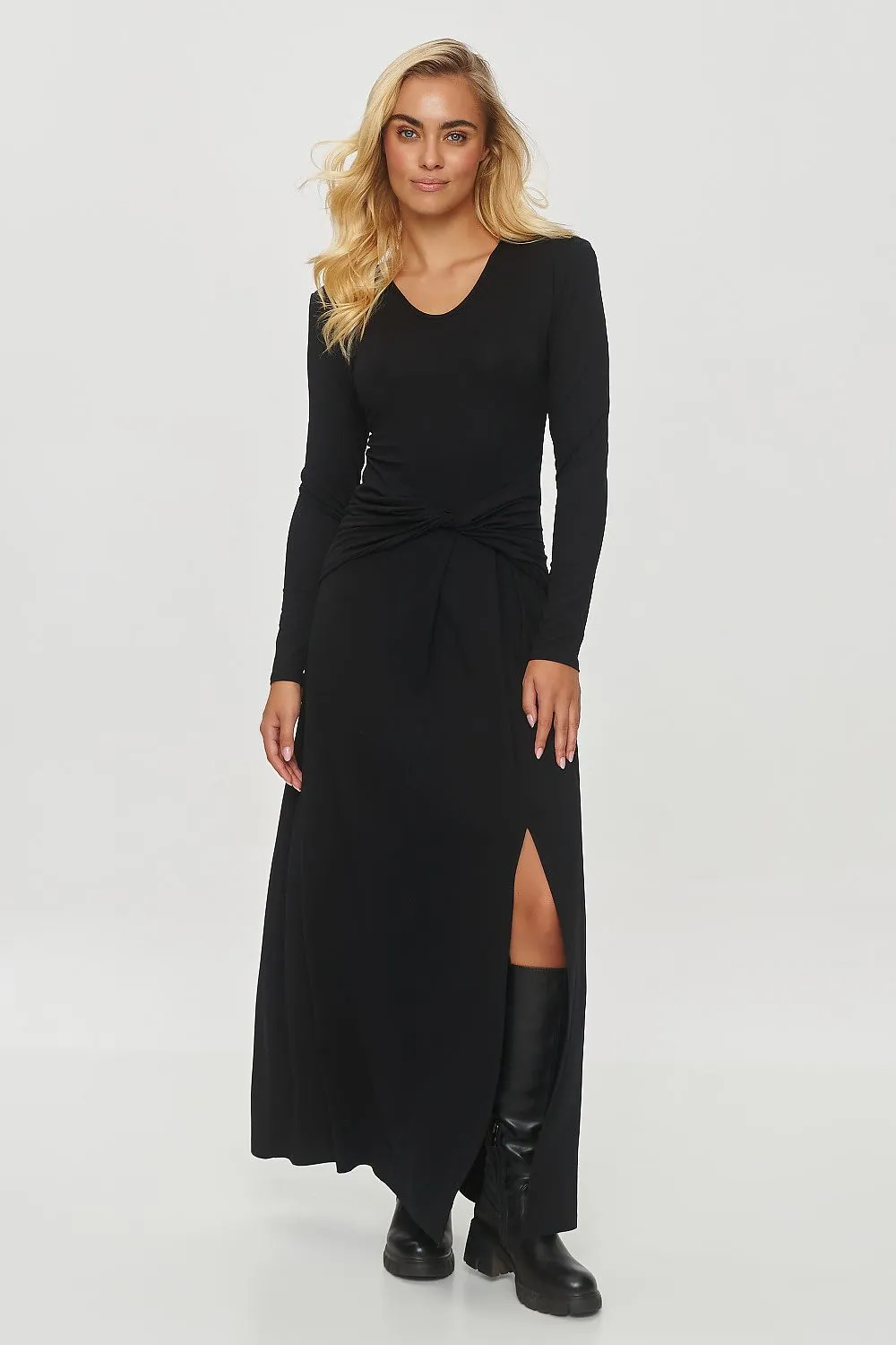 Draped Long Dress with Fitted Waist