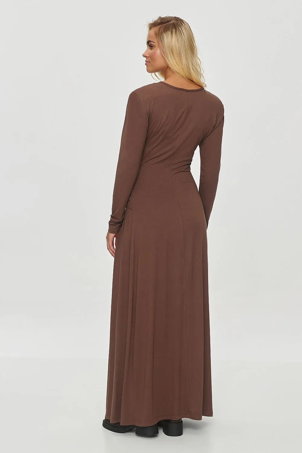 Draped Long Dress with Fitted Waist