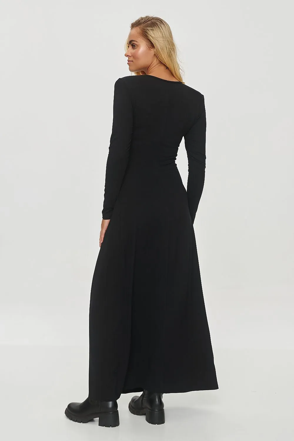 Draped Long Dress with Fitted Waist