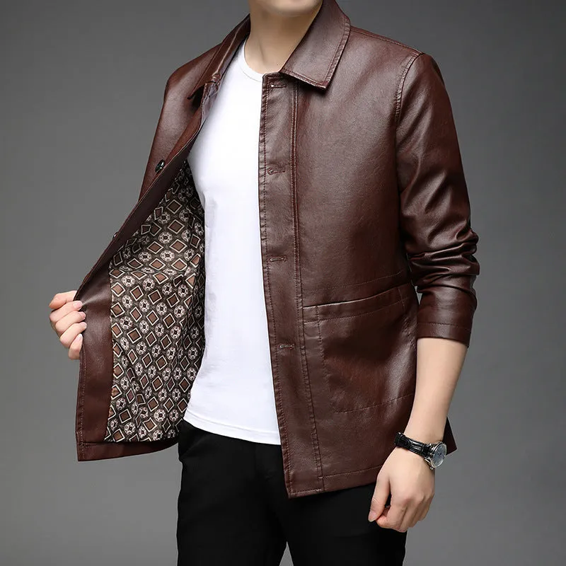 Easy-to-Clean Solid PU Jacket for Men Perfect for Trendy Outfits