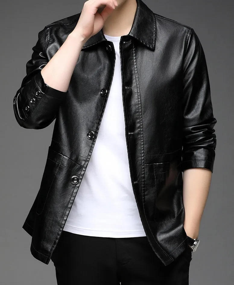 Easy-to-Clean Solid PU Jacket for Men Perfect for Trendy Outfits