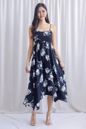 Edeline Padded Spag Tie Back Asym Dress In Black