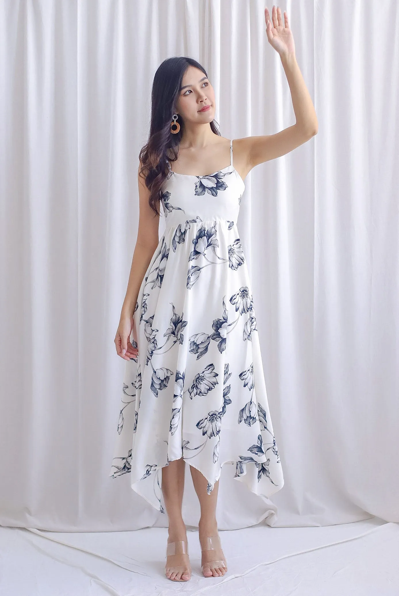 Edeline Padded Spag Tie Back Asym Dress In White