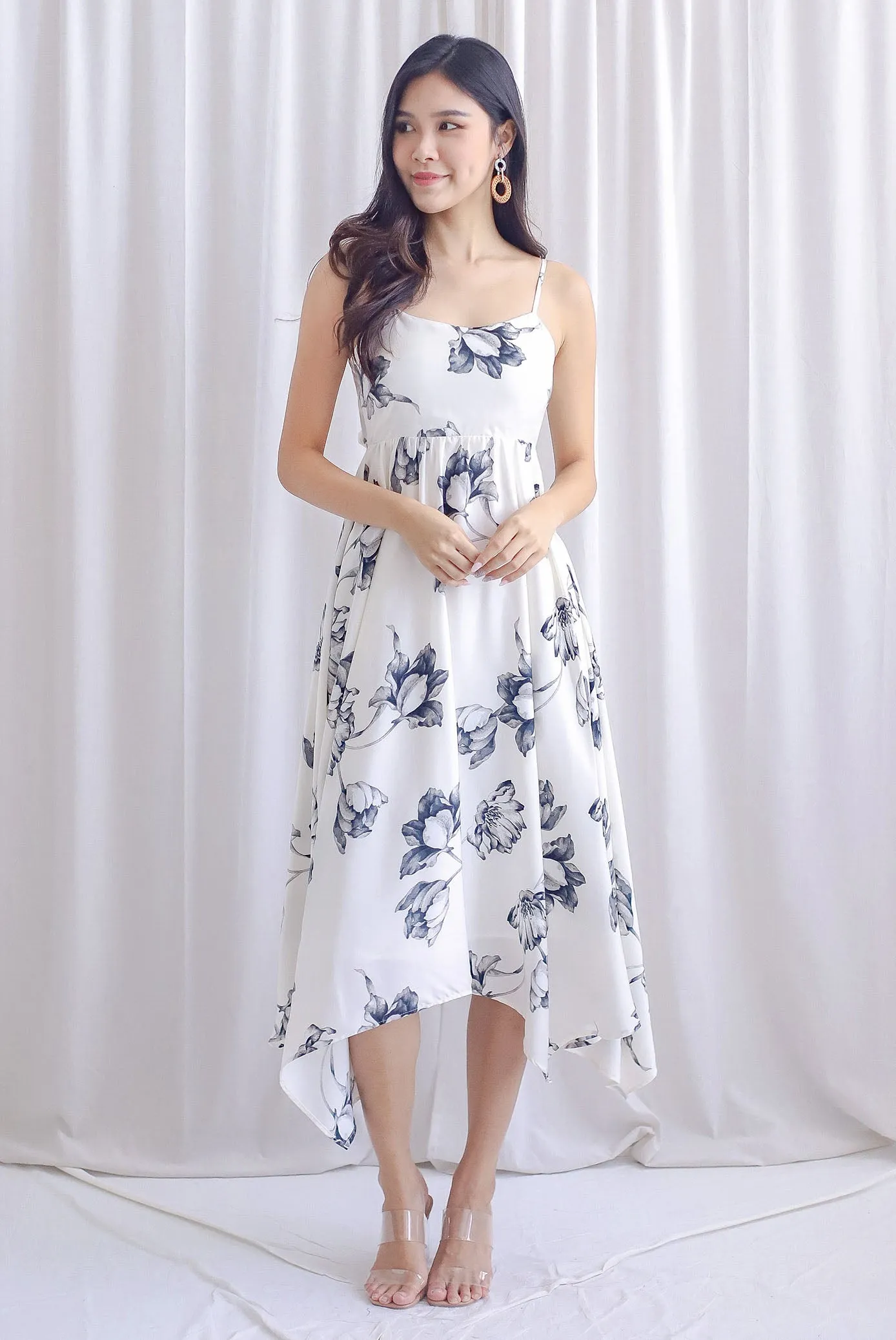 Edeline Padded Spag Tie Back Asym Dress In White
