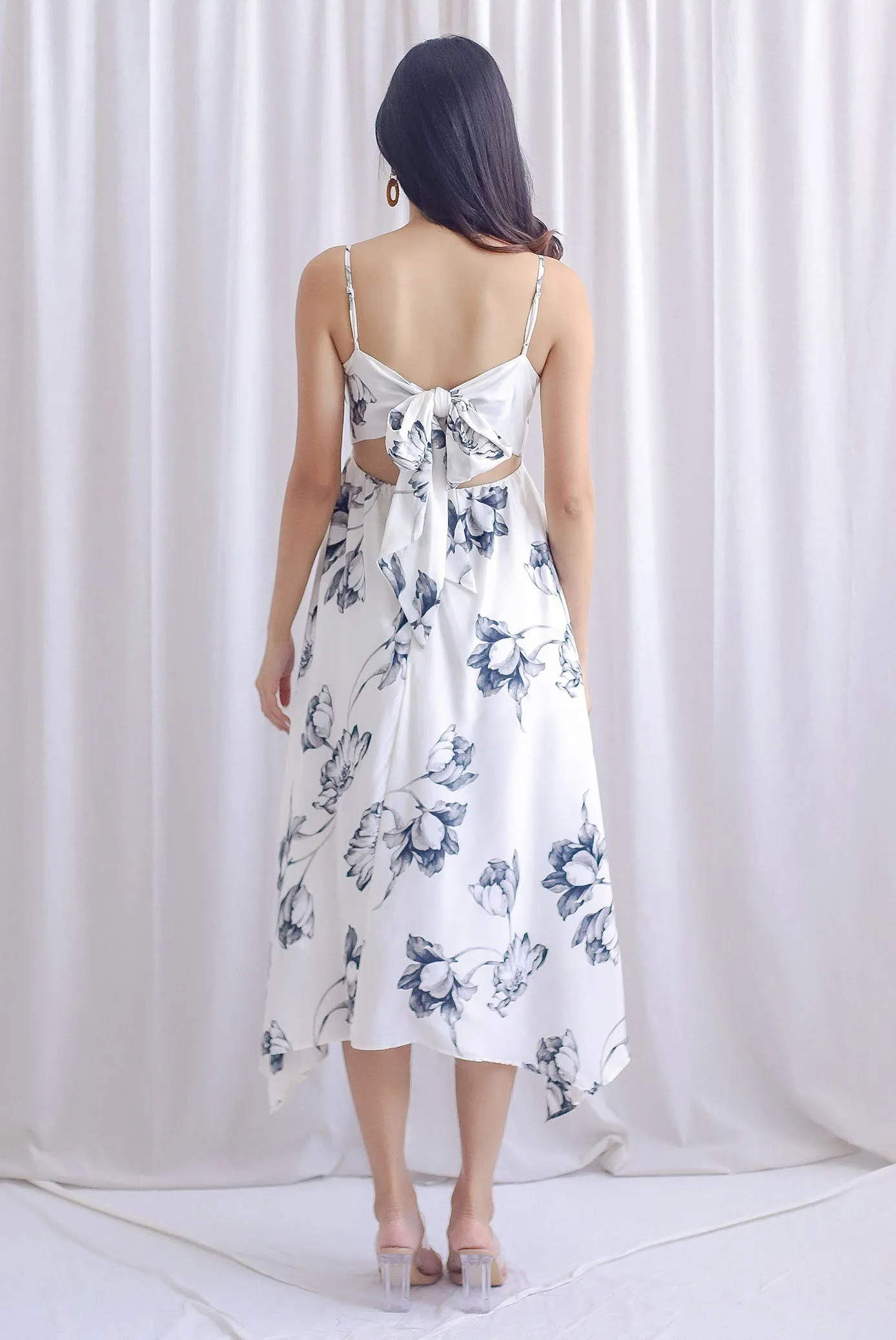 Edeline Padded Spag Tie Back Asym Dress In White