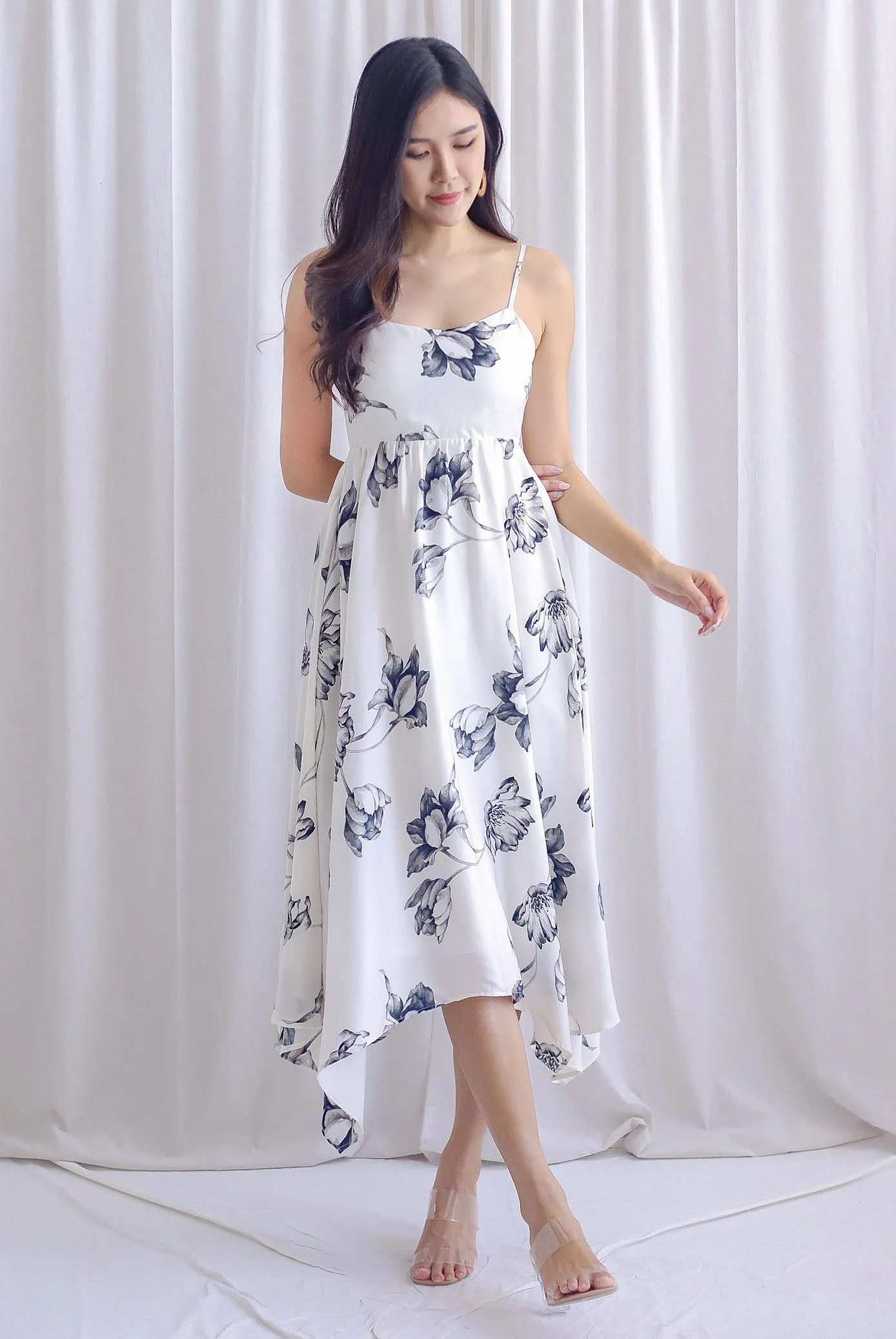 Edeline Padded Spag Tie Back Asym Dress In White