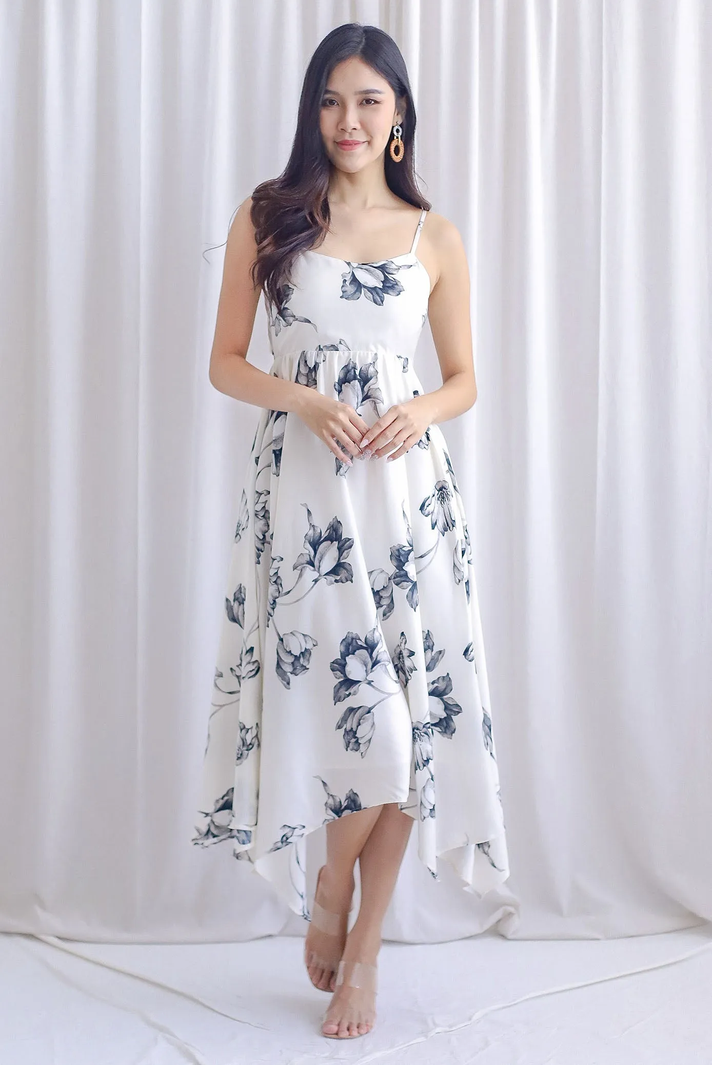 Edeline Padded Spag Tie Back Asym Dress In White