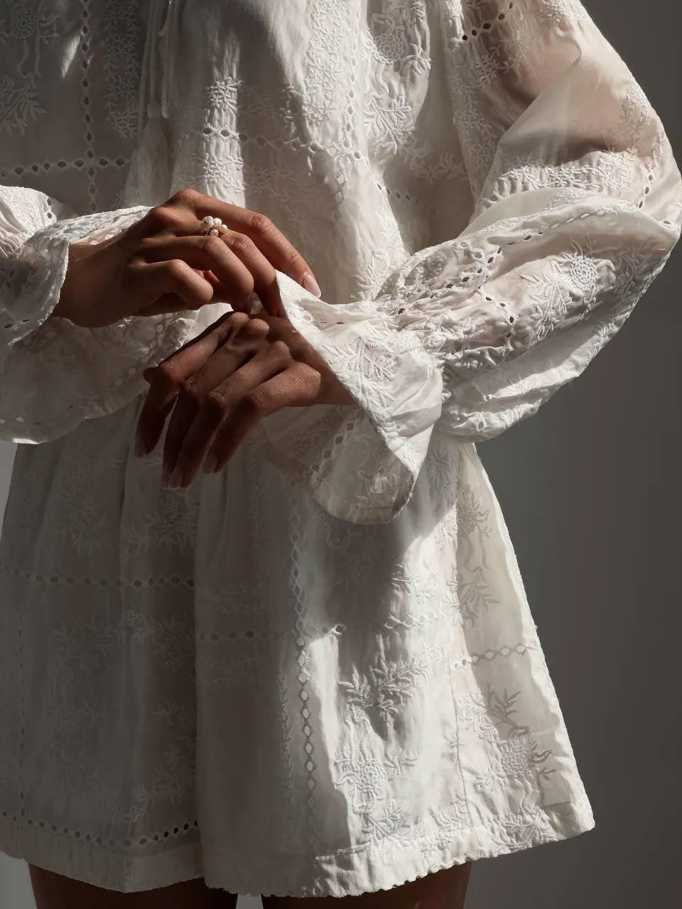 Elegant White Lace Embroidered Set