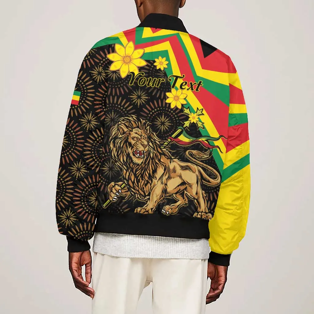 Enkutatash Ethiopia New Year Bomber Jacket Lion of Judah Adey Abeba Flower LT01