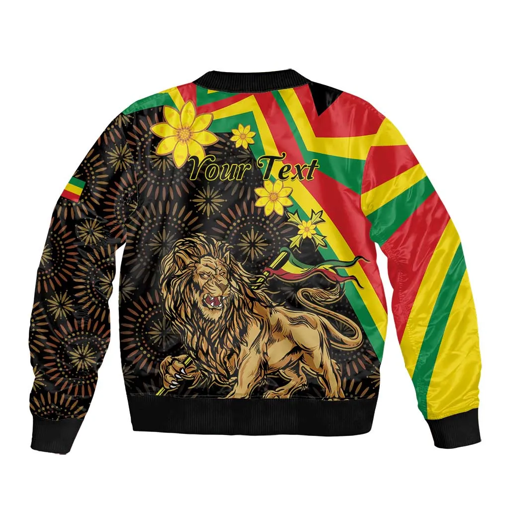 Enkutatash Ethiopia New Year Bomber Jacket Lion of Judah Adey Abeba Flower LT01