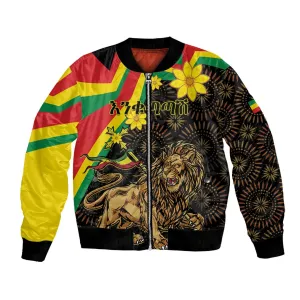 Enkutatash Ethiopia New Year Bomber Jacket Lion of Judah Adey Abeba Flower LT01