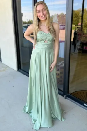 Enzley | Sage Strapless Twisted Knot Maxi Bridesmaid Dress
