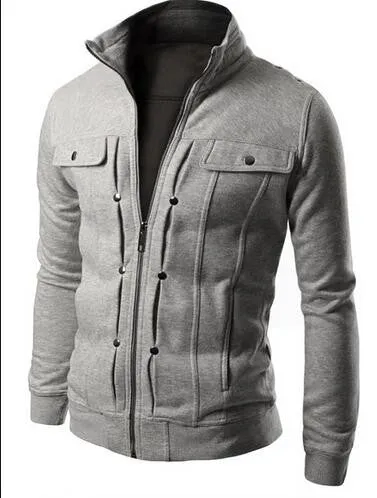 Fashion Men's Hoodies Zip-up Pockets Casual Long Sleeved Plus Size Clothing Fit Sweatshirts 5 Colors Sudaderas