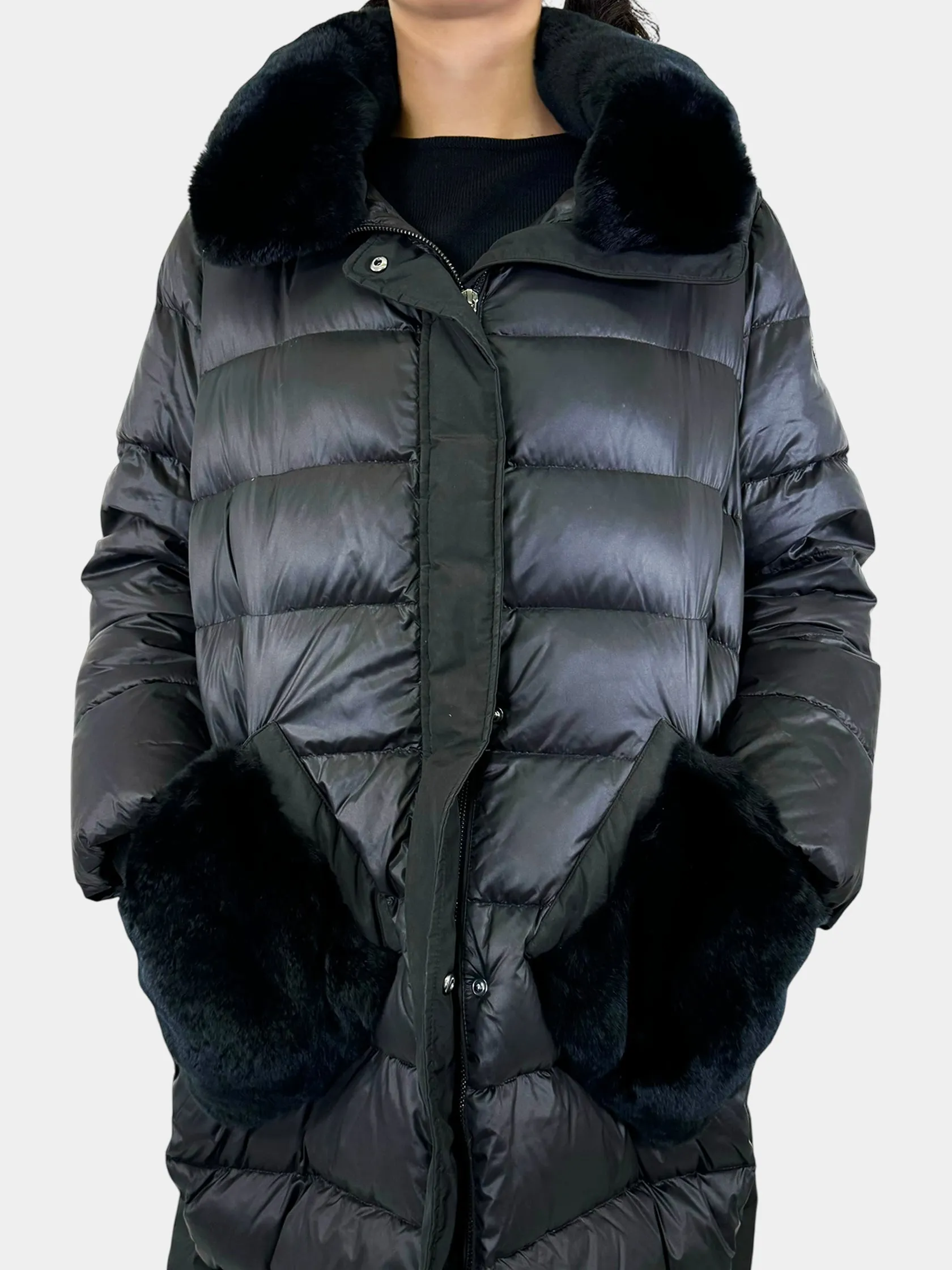 Faux Fur Trim Quilted Coat - Size L