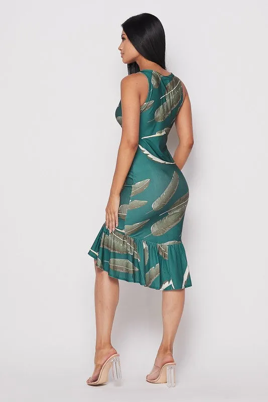 Feather Pattern Printed Dress-HOEA41768
