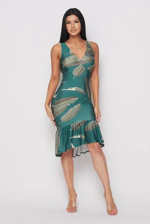 Feather Pattern Printed Dress-HOEA41768