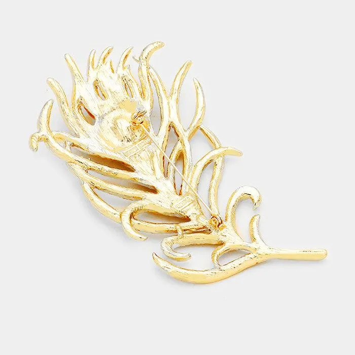 Feather Teardrop Pink Crystal Brooch