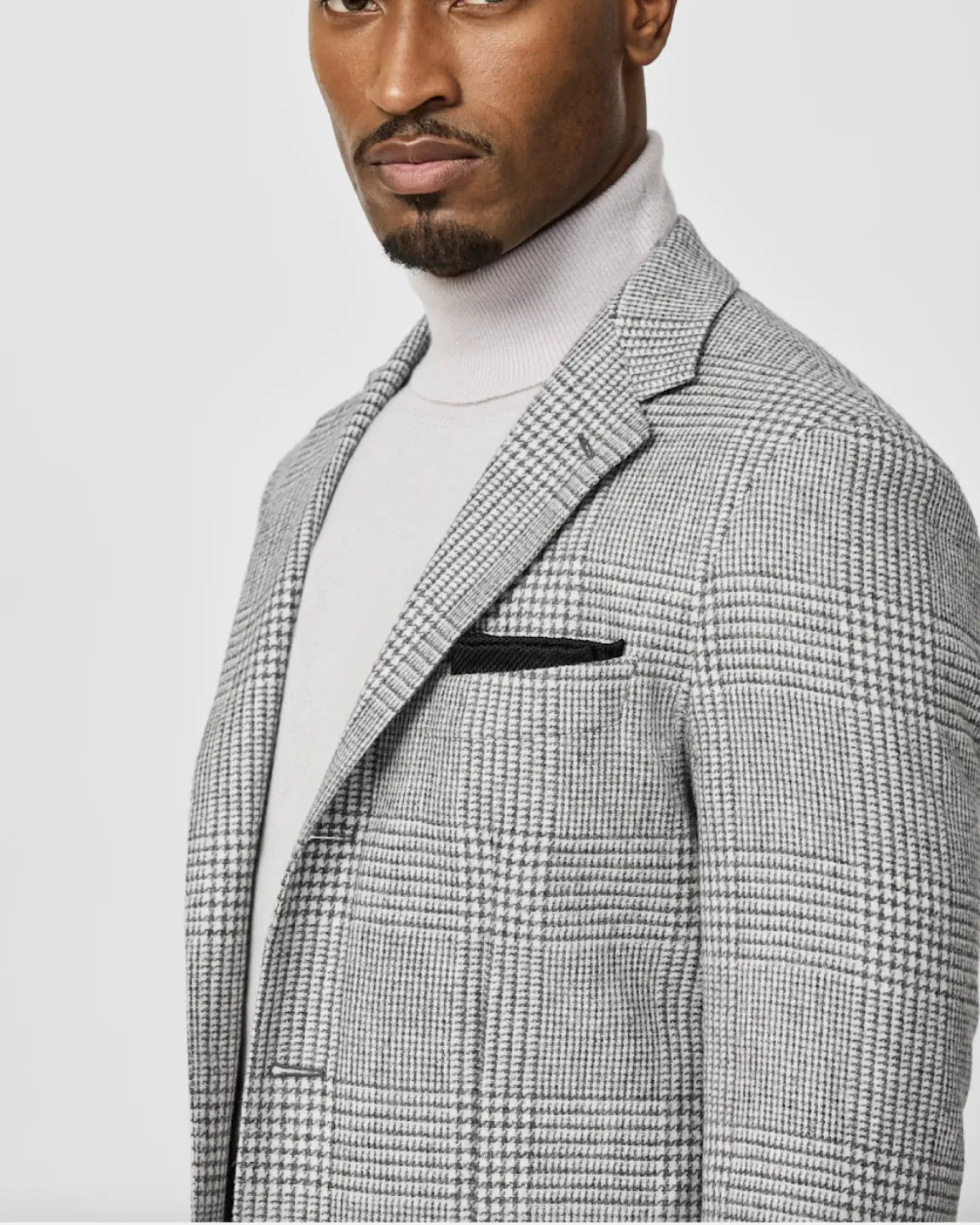 Ferla Light Grey Merino Wool & Alpaca Blend with Prince Of Wales Check