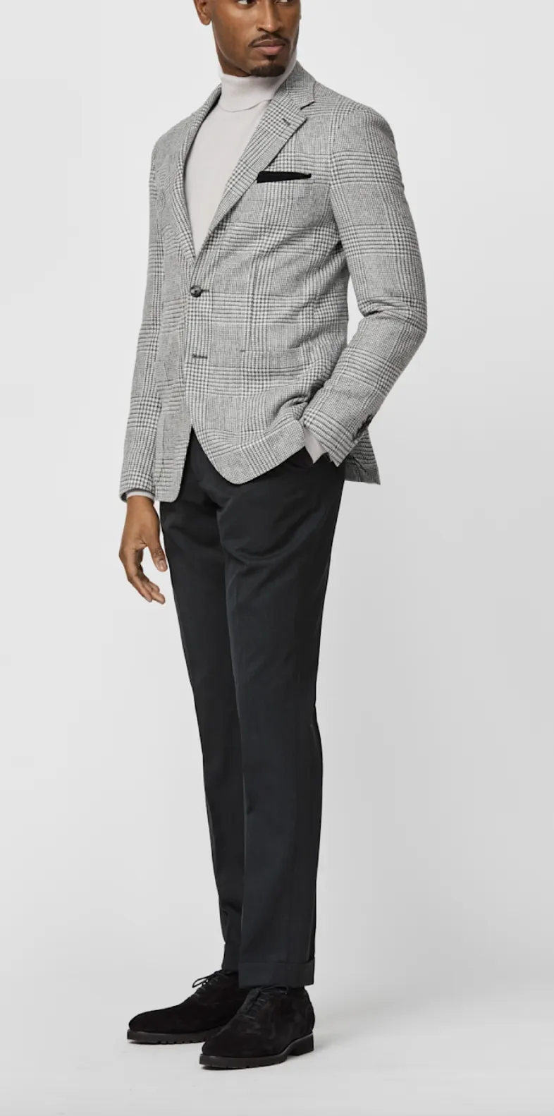 Ferla Light Grey Merino Wool & Alpaca Blend with Prince Of Wales Check