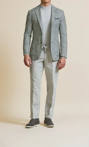 Ferla Light Grey Merino Wool & Alpaca Blend with Prince Of Wales Check