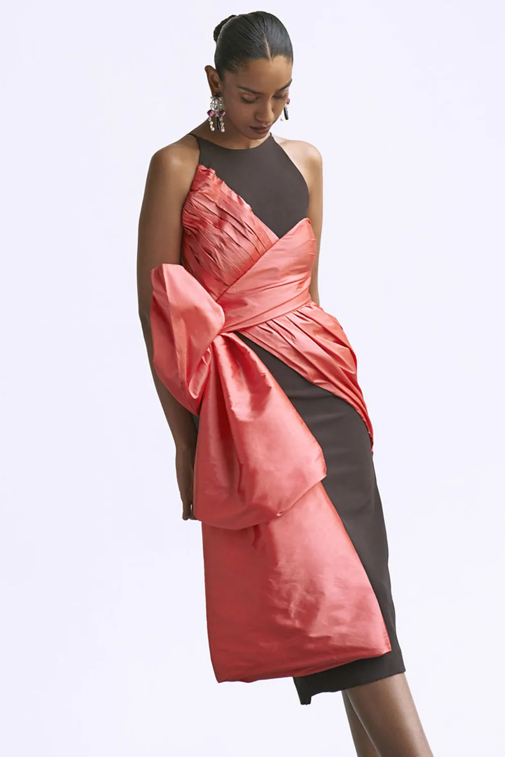 Fitted Draped Dress With Bow Detail