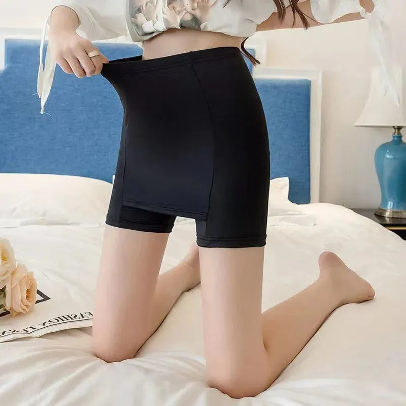 Flarixa Women's Summer Seamless Protective Shorts - Double Layer High Waist Boxer Under Skirts