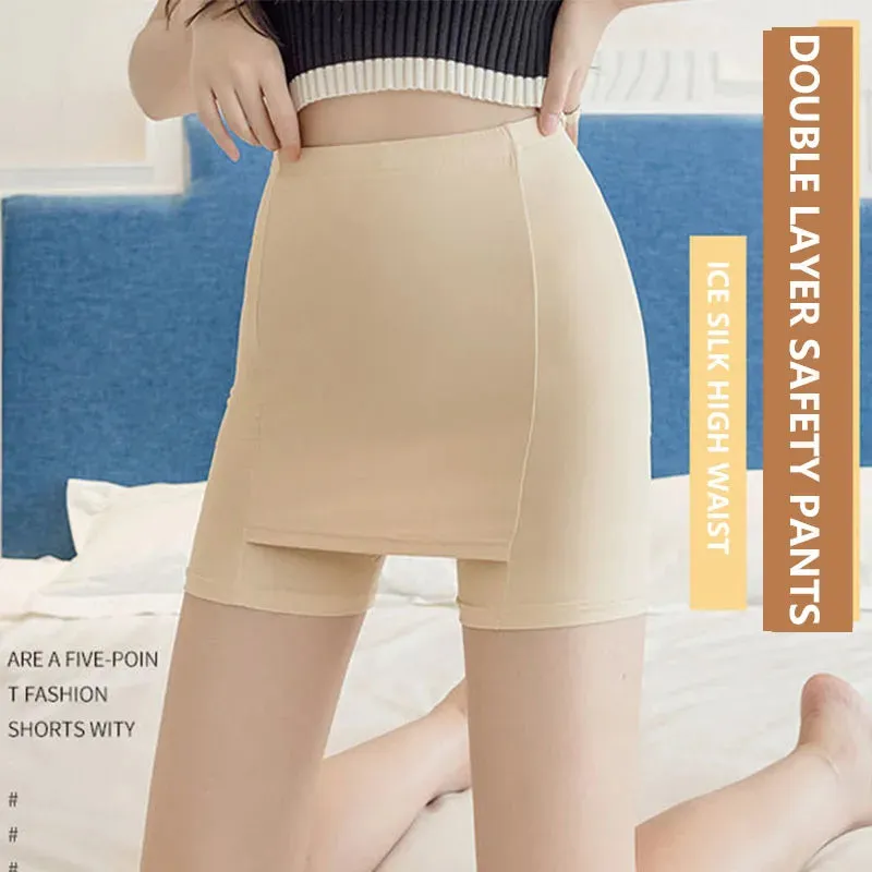 Flarixa Women's Summer Seamless Protective Shorts - Double Layer High Waist Boxer Under Skirts