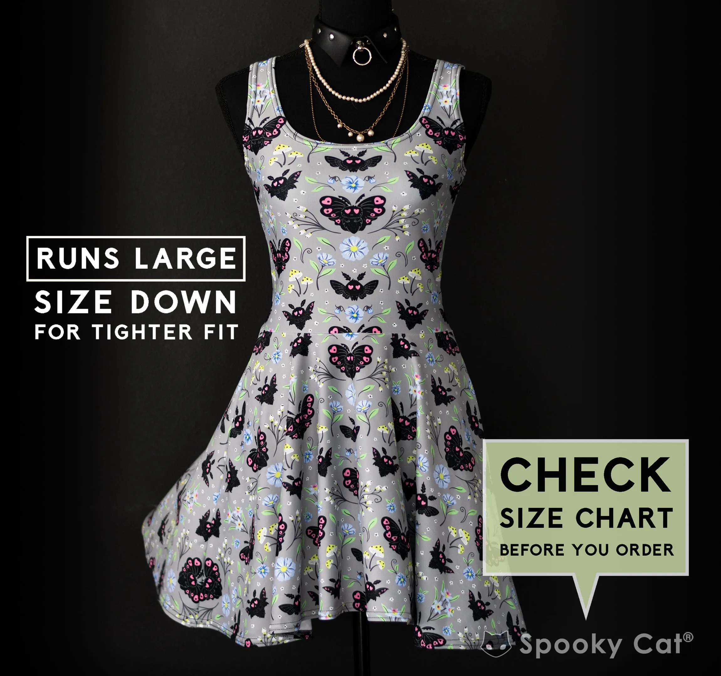 Floral Mothman Cryptid Skater Dress