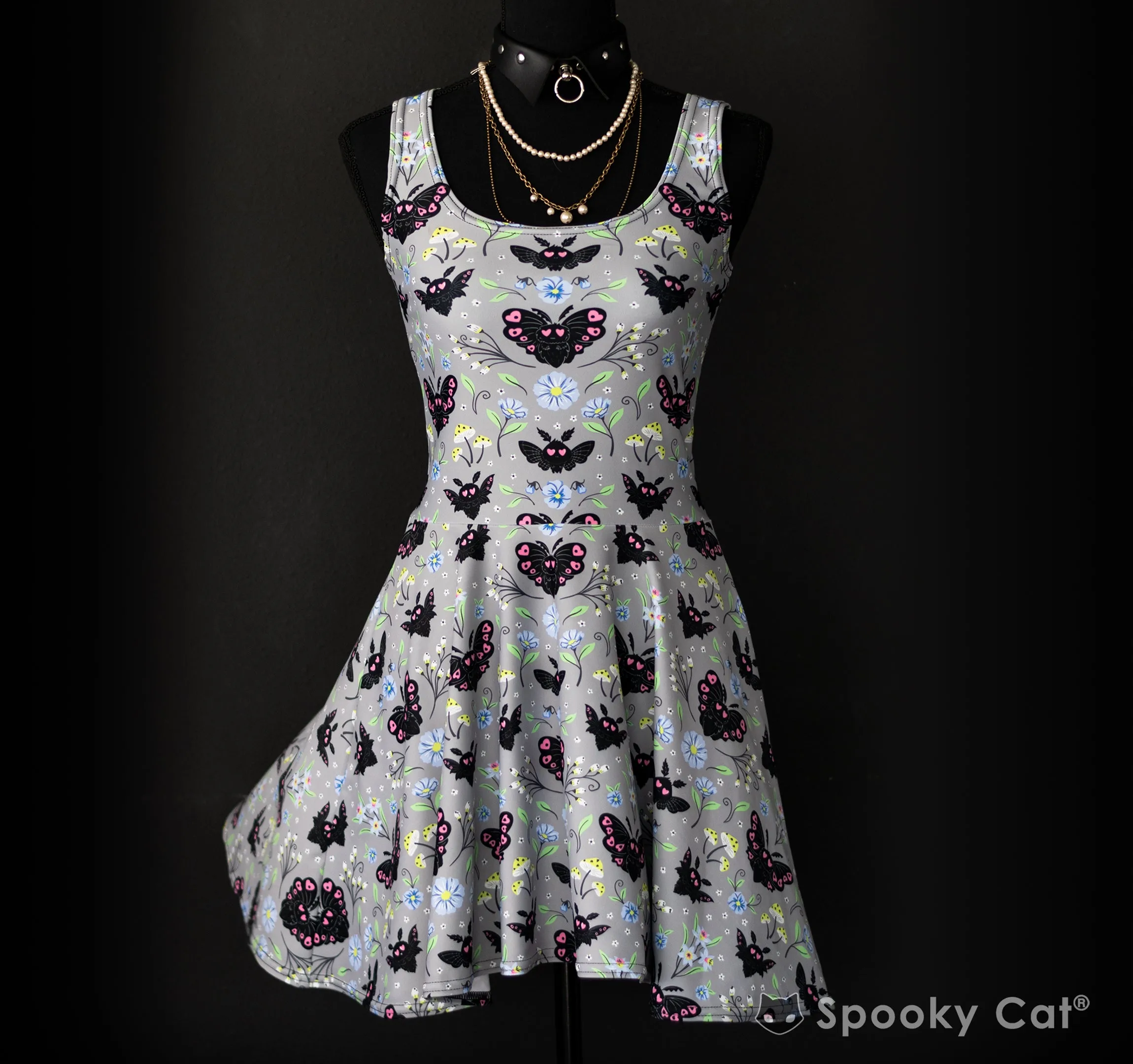 Floral Mothman Cryptid Skater Dress