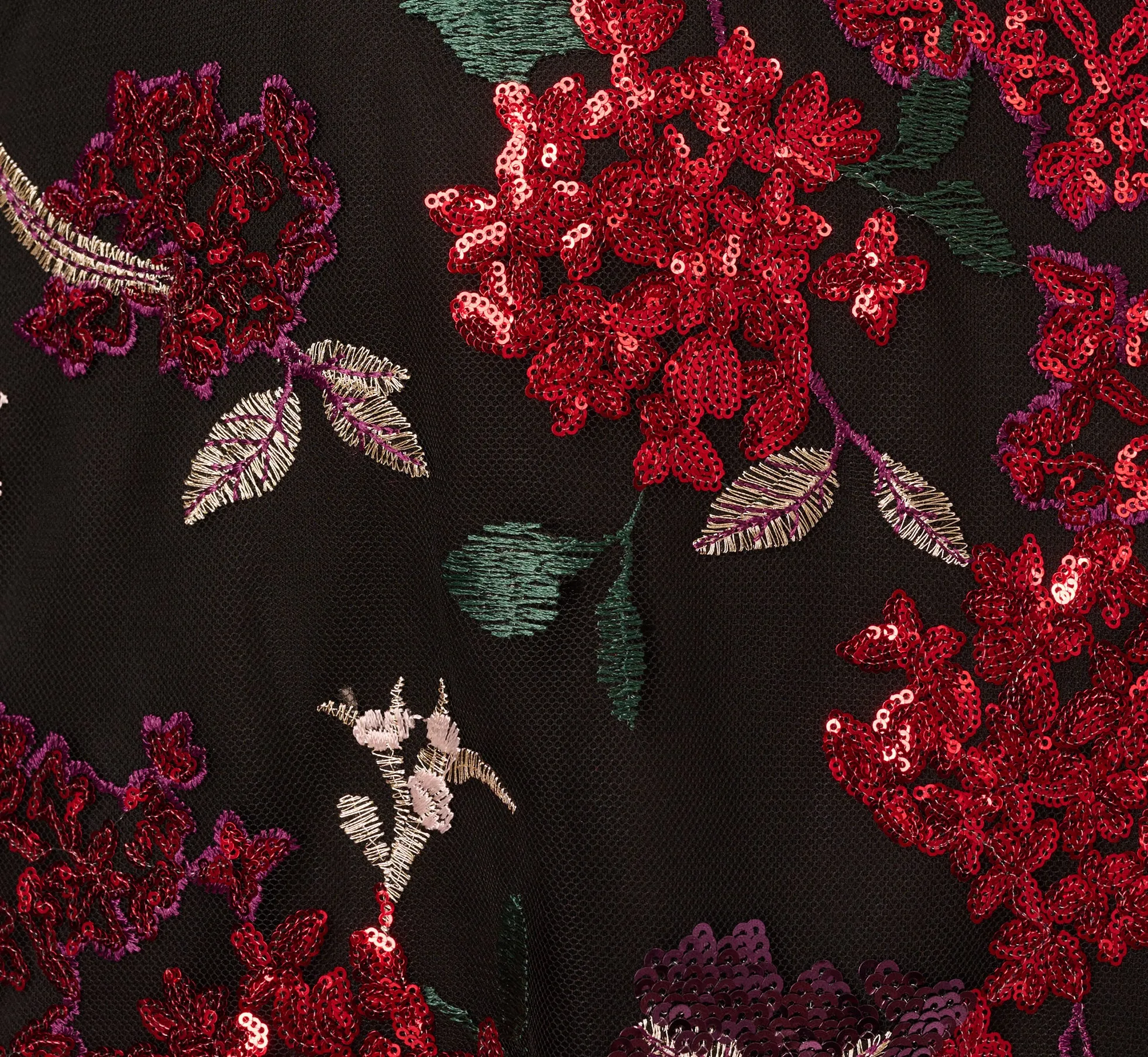 Floral Sequin Ankle Dress In Black Multi
