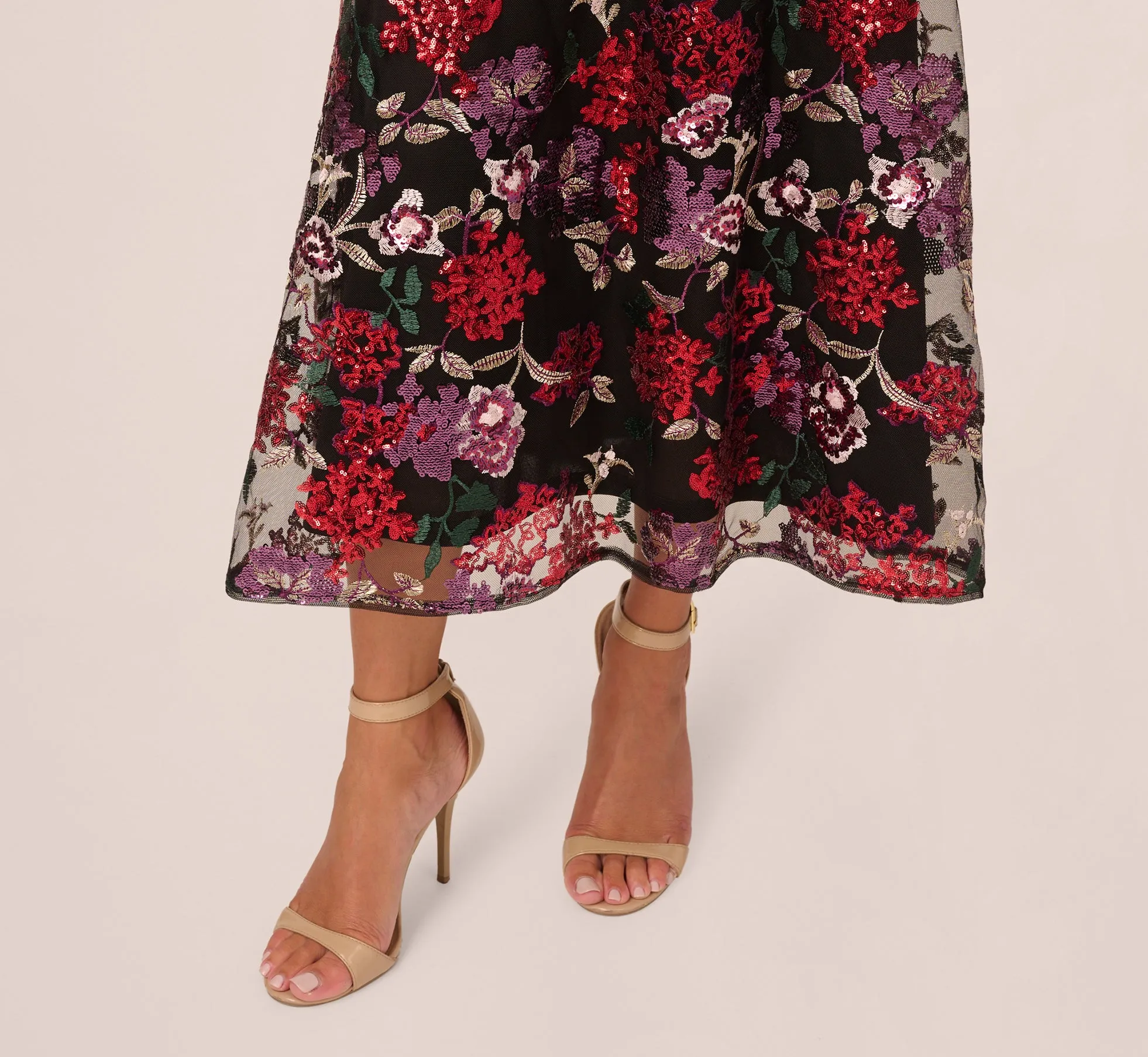 Floral Sequin Ankle Dress In Black Multi