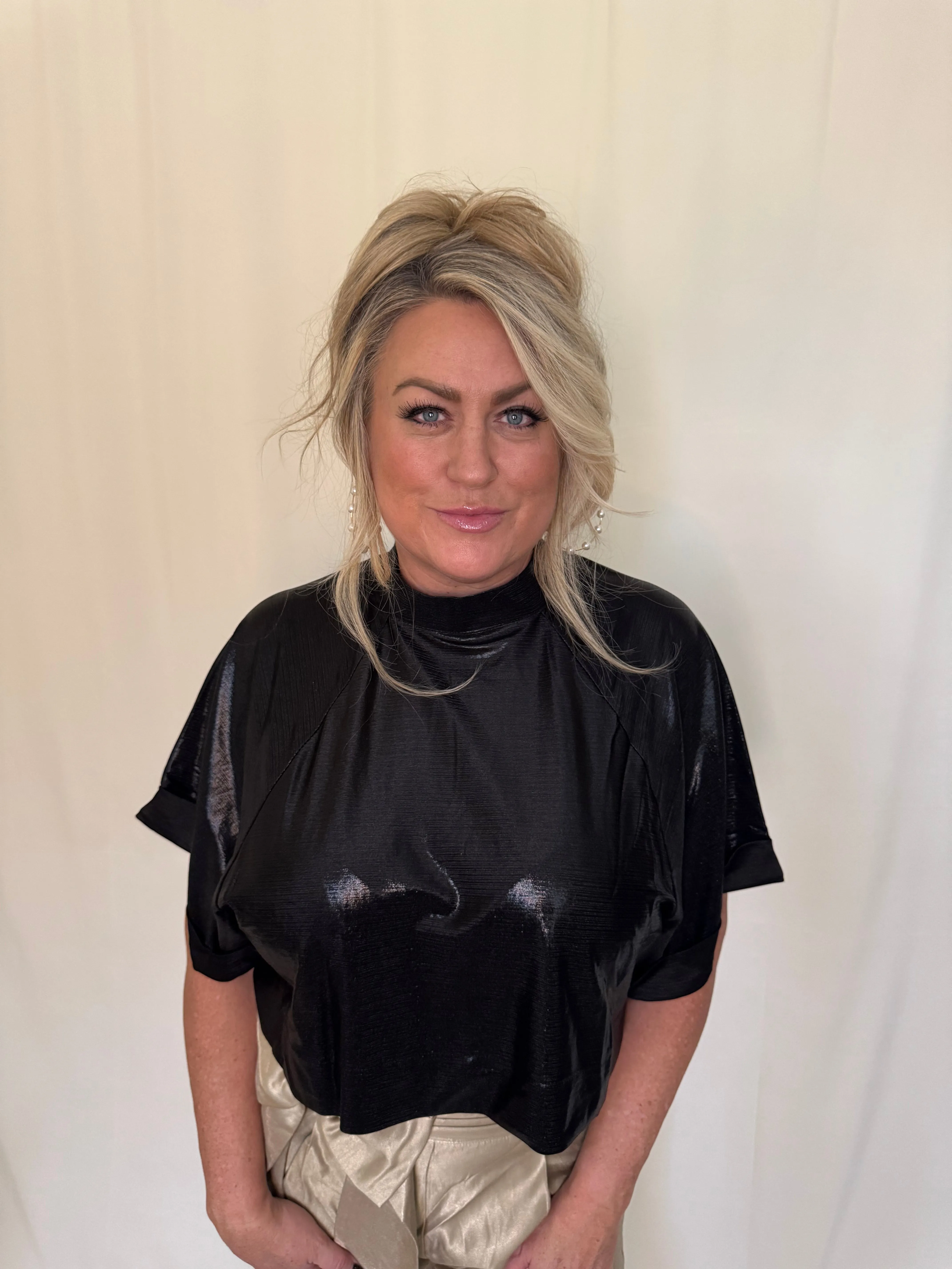 Flowy Mock Neck Black Top