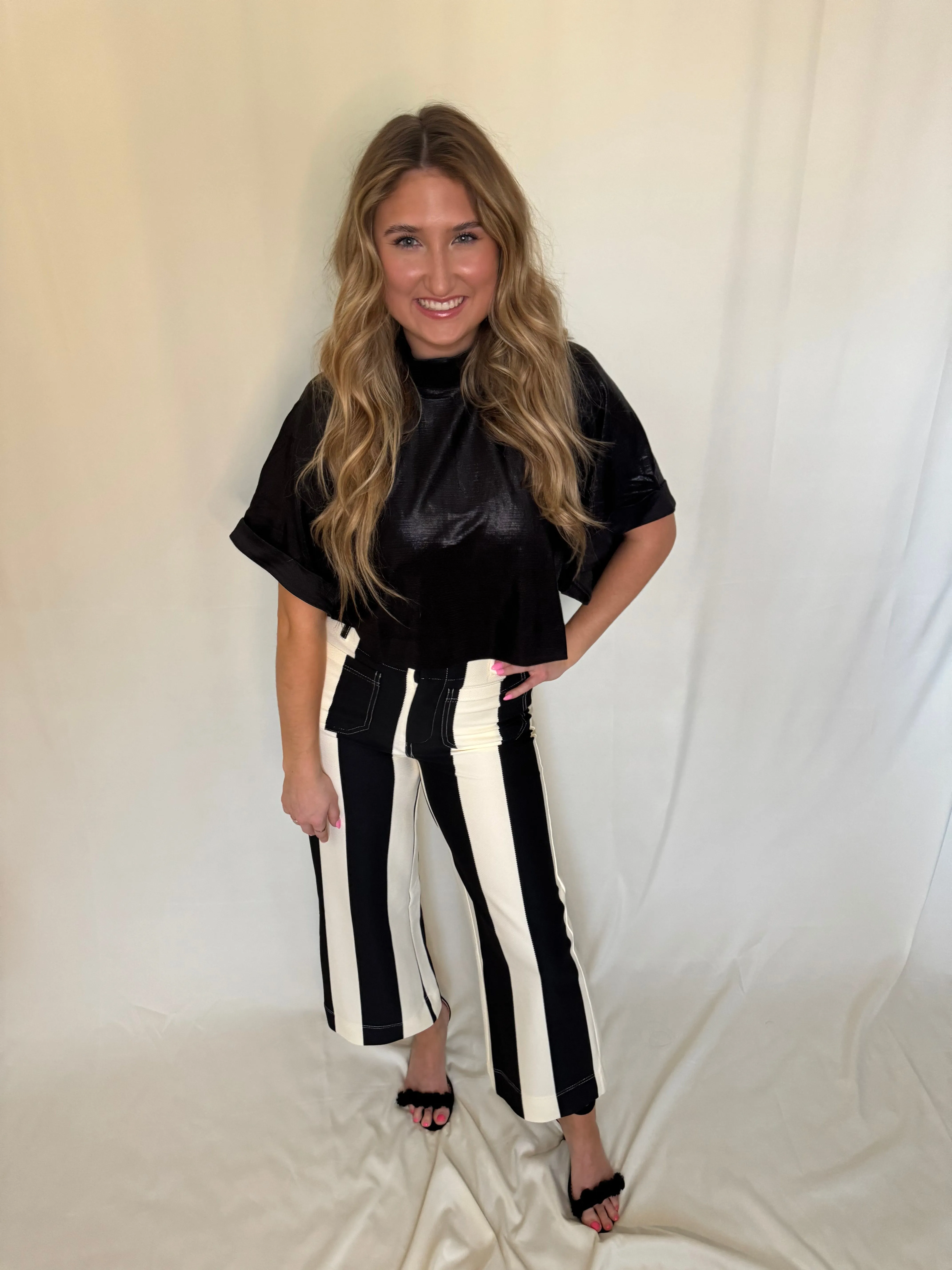 Flowy Mock Neck Black Top