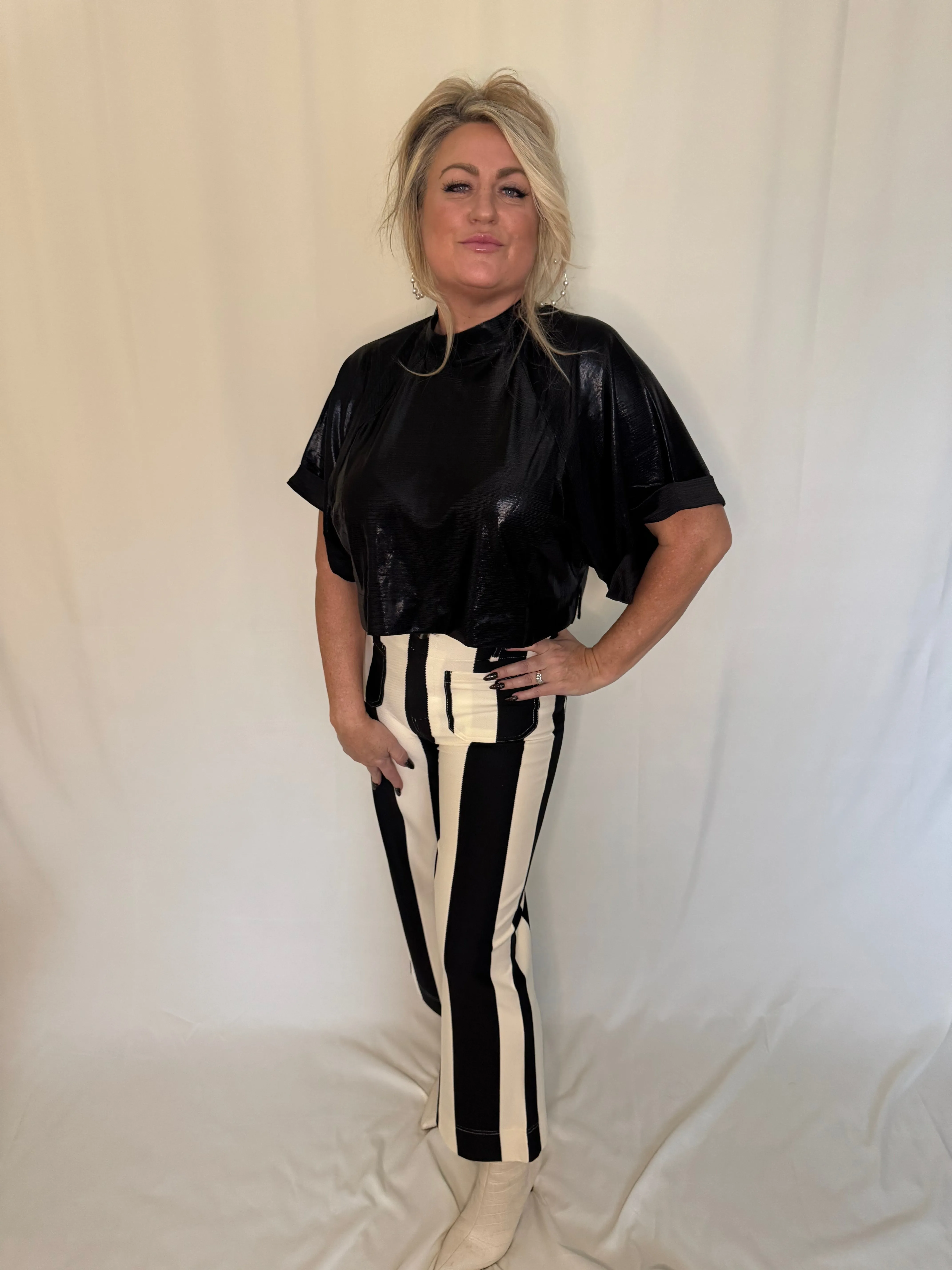 Flowy Mock Neck Black Top