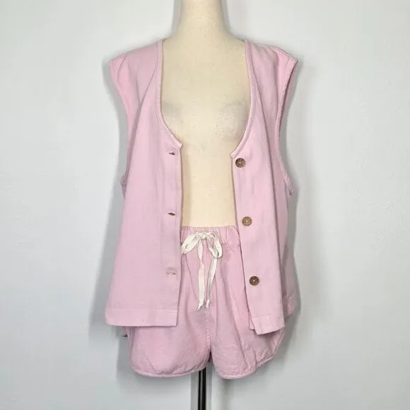 FREE PEOPLE so fresh waistcoat co-ord shorts set Sz M  NEW