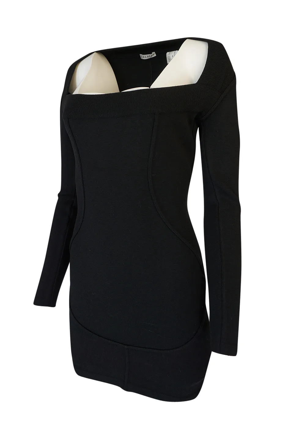 F/W 1990 Azzedine Alaia Fitted Knit Dress w Wide Neck Detail