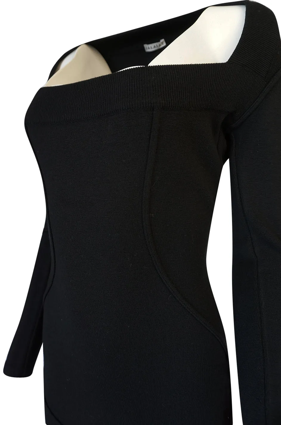 F/W 1990 Azzedine Alaia Fitted Knit Dress w Wide Neck Detail