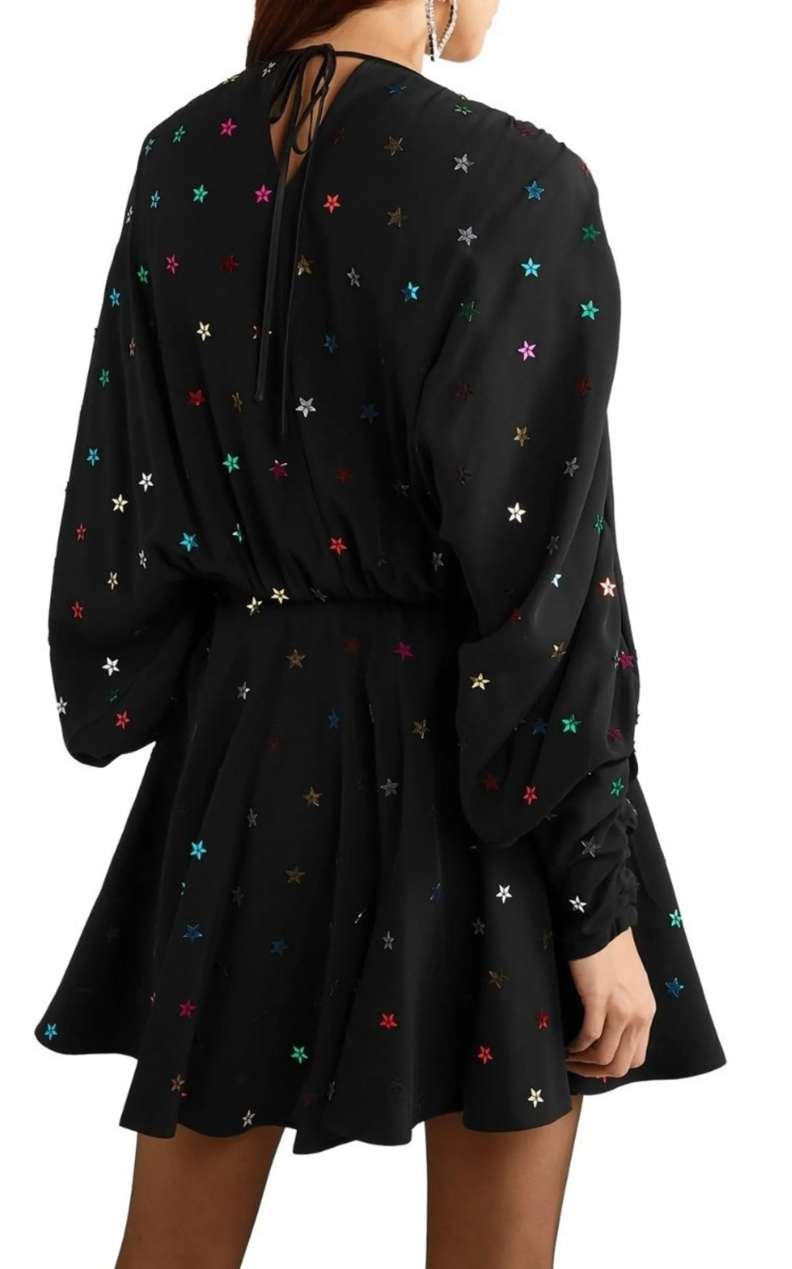 Gathered Sequin-embellished Crepe De Chine Mini Dress